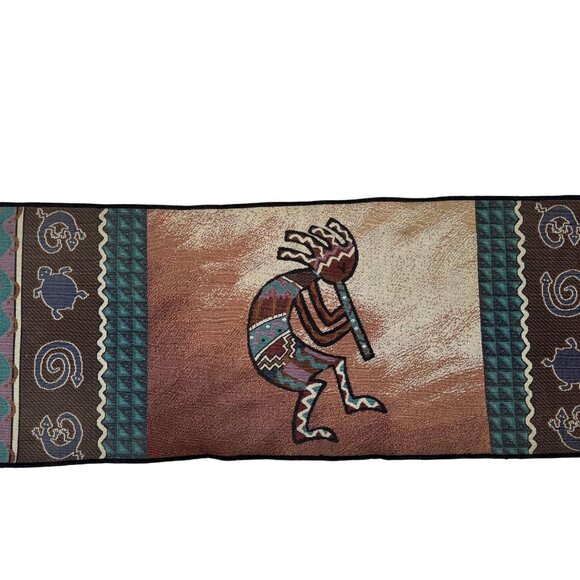 Southwestern Kokopelli Style Table Runner Tapestry Woven Aztec Design 68" Long - Picture 1 of 6